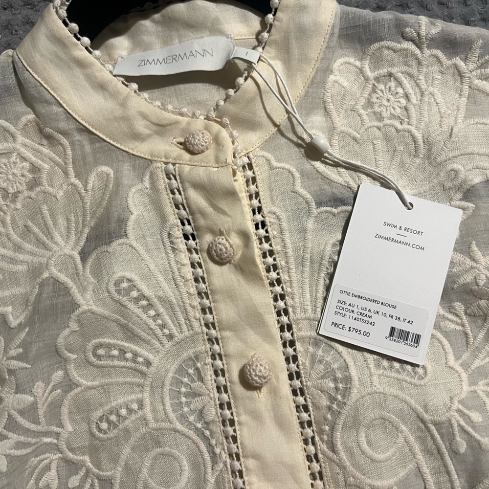 ZIMMERMANN CREAM OTTIE EMBROIDERED BLOUSE AU 1, US 6 Small - Picture 15 of 17